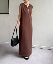 ヘンリーネックカットノースリワンピース