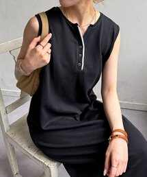 ヘンリーネックカットノースリワンピース