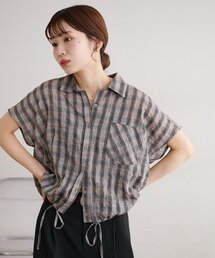 裾リボンチェックシャツ