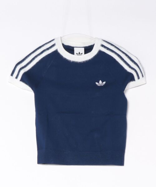 adidas W KNITTED TEE — женская вязаная футболка, KW2606 тёмно-синяя/белая