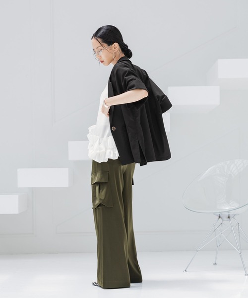 HEREIAM（ヘレイアム）の「ストレッチ/イージーケア/接触冷感【HEREIAM】サマートロストレッチジャケット（テーラードジャケット・レディース・ライトベージュ/ブラック・FREE）」の10枚目の写真