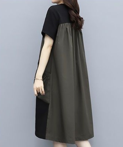 AMAJI(アマジ)の「配色切替 半袖ワンピース(ワンピース・レディース・グリーン/ブラウン・MEDIUM/LARGE/X-LARGE)」の4枚目の写真