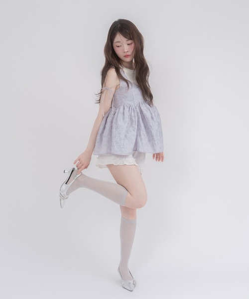 mellowneon(メロウネオン)の「2wayジャガードペプラムリボントップス(シャツ/ブラウス・レディース・ブルー系その他/アイボリー・FREE)」の8枚目の写真