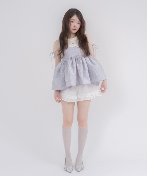 mellowneon(メロウネオン)の「2wayジャガードペプラムリボントップス(シャツ/ブラウス・レディース・ブルー系その他/アイボリー・FREE)」の5枚目の写真