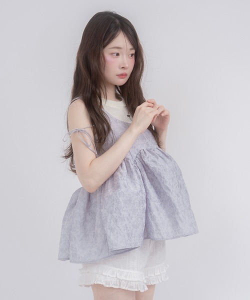 mellowneon(メロウネオン)の「2wayジャガードペプラムリボントップス(シャツ/ブラウス・レディース・ブルー系その他/アイボリー・FREE)」の4枚目の写真