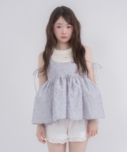mellowneon(メロウネオン)の「2wayジャガードペプラムリボントップス(シャツ/ブラウス・レディース・ブルー系その他/アイボリー・FREE)」の3枚目の写真