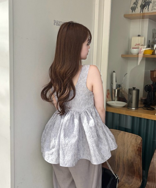 mellowneon(メロウネオン)の「2wayジャガードペプラムリボントップス(シャツ/ブラウス・レディース・ブルー系その他/アイボリー・FREE)」の10枚目の写真