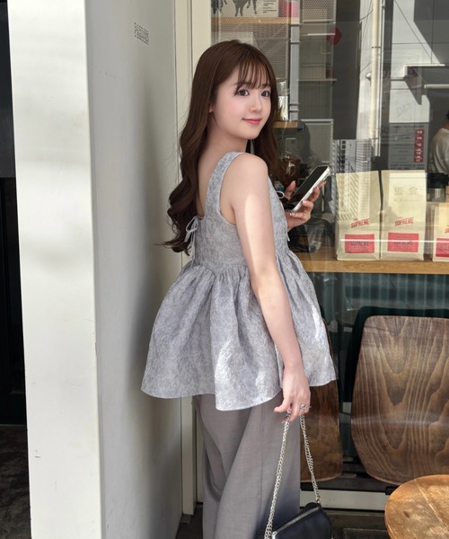 mellowneon(メロウネオン)の「2wayジャガードペプラムリボントップス(シャツ/ブラウス・レディース・ブルー系その他/アイボリー・FREE)」の11枚目の写真