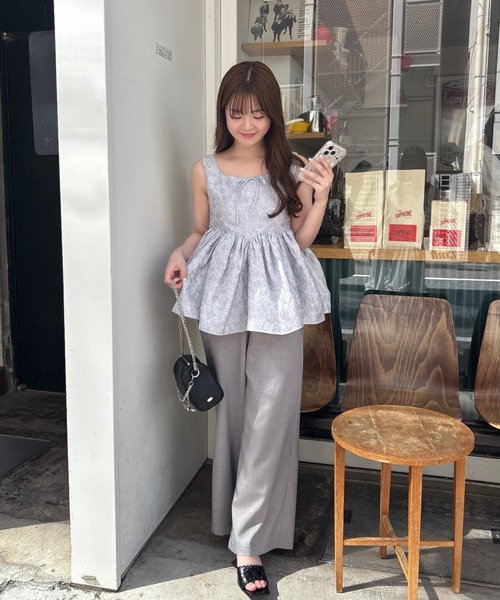 mellowneon(メロウネオン)の「2wayジャガードペプラムリボントップス(シャツ/ブラウス・レディース・ブルー系その他/アイボリー・FREE)」の9枚目の写真