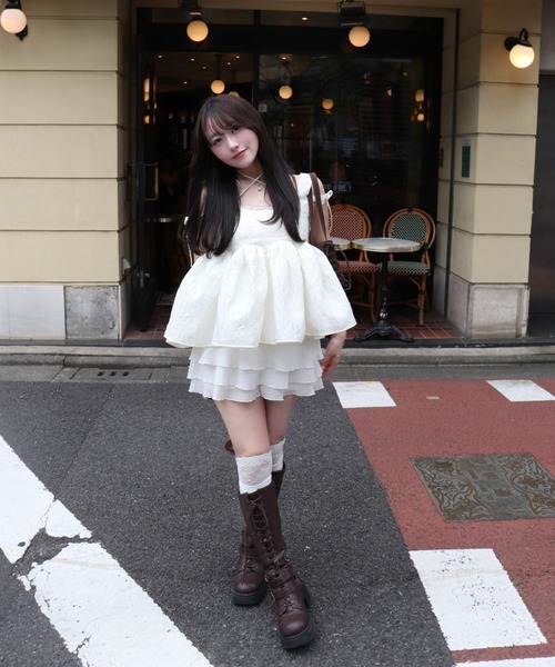 mellowneon(メロウネオン)の「2wayジャガードペプラムリボントップス(シャツ/ブラウス・レディース・ブルー系その他/アイボリー・FREE)」の18枚目の写真