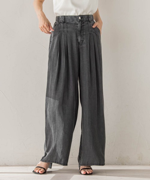 Droite lautreamont(ドロワットロートレアモン)の「Air DENIM ワイドパンツ(デニムパンツ・レディース・ブラック/ブルー/ライトグレー・S/M)」の2枚目の写真