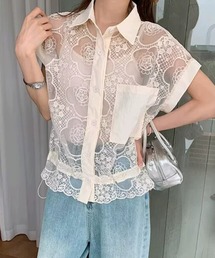 シアーレースフレンチスリーブシャツ