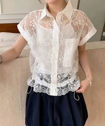 シアーレースフレンチスリーブシャツ
