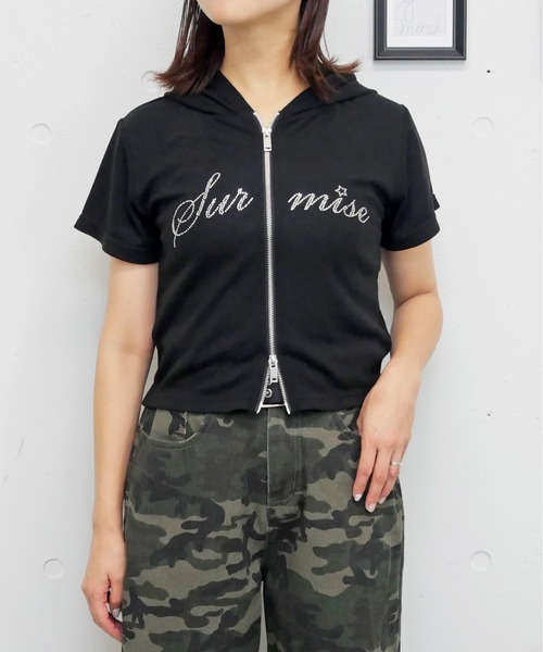 FUN（ファン）の「ストーンチビジップカットソー（Tシャツ/カットソー・レディース・ブラック/グレー/その他/ドット・FREE）」の2枚目の写真