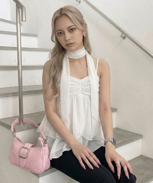 non-hedge（ノンヘッジ）の「ティアードチョーカー付シアーキャミソール（Tシャツ/カットソー・レディース・ピンク/ホワイト×ブラック/ブラック×ホワイト/ブラック/オフホワイト・FREE）」の13枚目の写真