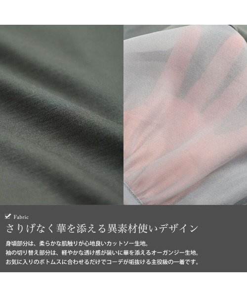 GOLDJAPAN（ゴールドジャパン）の「シアー切り替えランタン袖フレアプルオーバー【大きいサイズ対応】（Tシャツ/カットソー・レディース・チャコール/ブラック/オフホワイト・LL/5L/4L/3L）」の7枚目の写真