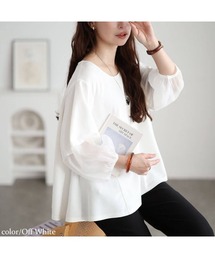GOLDJAPAN（ゴールドジャパン）の「シアー切り替えランタン袖フレアプルオーバー【大きいサイズ対応】（Tシャツ/カットソー）」