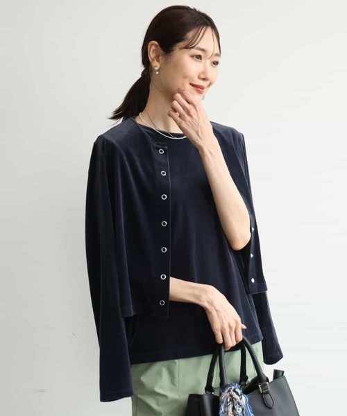 MK MICHEL KLEIN（エムケーミッシェルクラン）の「[洗える]シアーベロア カーディガン（カーディガン/ボレロ・レディース・ネイビー/ピンク/モカ/ボルドー・38）」の3枚目の写真
