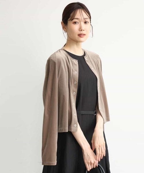 MK MICHEL KLEIN（エムケーミッシェルクラン）の「[洗える]シアーベロア カーディガン（カーディガン/ボレロ・レディース・ネイビー/ピンク/モカ/ボルドー・38）」の2枚目の写真