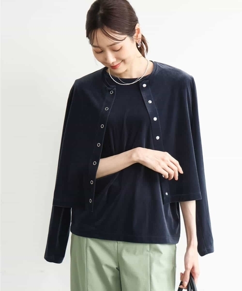 MK MICHEL KLEIN（エムケーミッシェルクラン）の「[洗える]シアーベロア カーディガン（カーディガン/ボレロ・レディース・ネイビー/ピンク/モカ/ボルドー・38）」の5枚目の写真