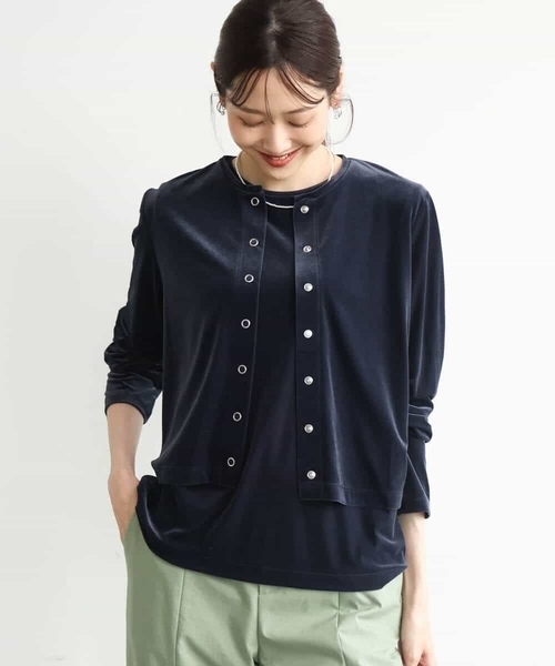 MK MICHEL KLEIN（エムケーミッシェルクラン）の「[洗える]シアーベロア カーディガン（カーディガン/ボレロ・レディース・ネイビー/ピンク/モカ/ボルドー・38）」の6枚目の写真