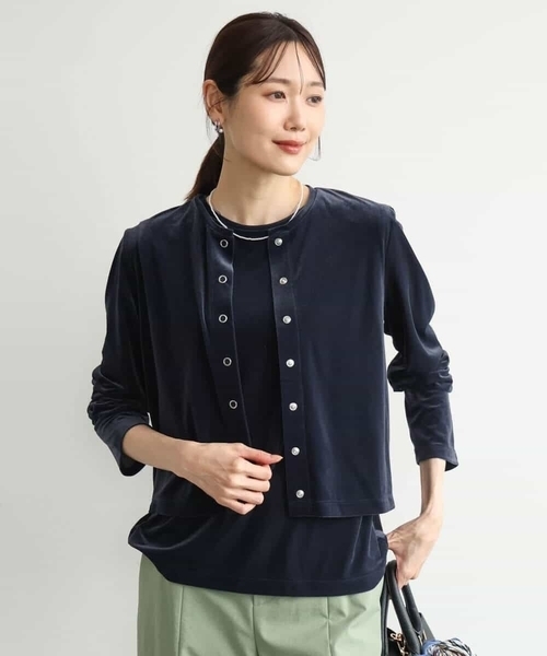 MK MICHEL KLEIN（エムケーミッシェルクラン）の「[洗える]シアーベロア カーディガン（カーディガン/ボレロ・レディース・ネイビー/ピンク/モカ/ボルドー・38）」の7枚目の写真