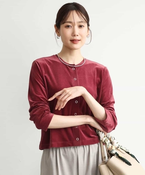 MK MICHEL KLEIN（エムケーミッシェルクラン）の「[洗える]シアーベロア カーディガン（カーディガン/ボレロ・レディース・ネイビー/ピンク/モカ/ボルドー・38）」の12枚目の写真