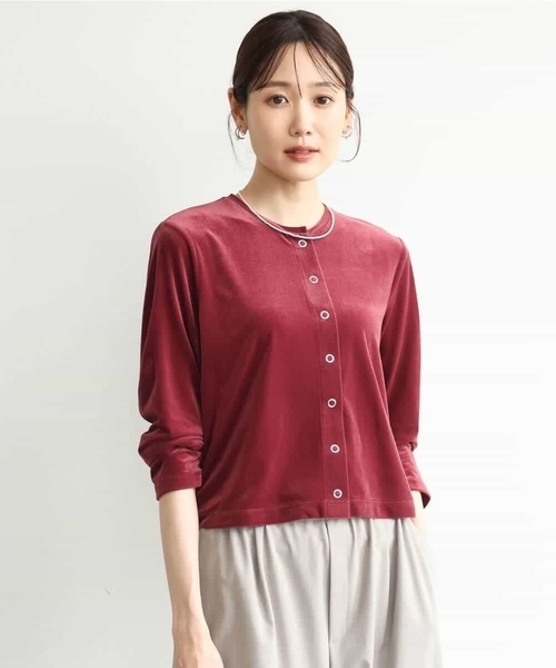 MK MICHEL KLEIN（エムケーミッシェルクラン）の「[洗える]シアーベロア カーディガン（カーディガン/ボレロ・レディース・ネイビー/ピンク/モカ/ボルドー・38）」の13枚目の写真