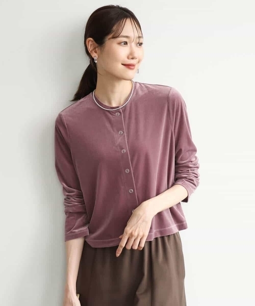 MK MICHEL KLEIN（エムケーミッシェルクラン）の「[洗える]シアーベロア カーディガン（カーディガン/ボレロ・レディース・ネイビー/ピンク/モカ/ボルドー・38）」の22枚目の写真