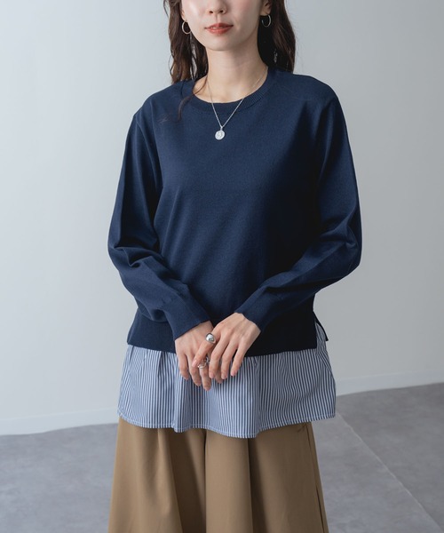 ANNA LUNA(アンナルナ)の「【ANNA LUNA】一枚で レイヤードスタイル が完成! シャツレイヤード風 ニット(ニット/セーター・レディース・ネイビー/ブラック・MEDIUM)」の13枚目の写真