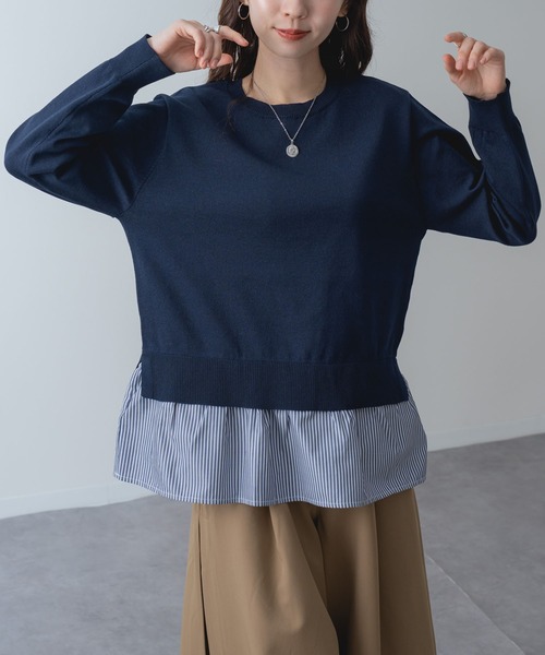 ANNA LUNA(アンナルナ)の「【ANNA LUNA】一枚で レイヤードスタイル が完成! シャツレイヤード風 ニット(ニット/セーター・レディース・ネイビー/ブラック・MEDIUM)」の15枚目の写真