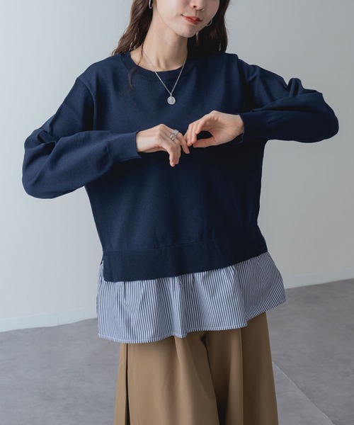 ANNA LUNA(アンナルナ)の「【ANNA LUNA】一枚で レイヤードスタイル が完成! シャツレイヤード風 ニット(ニット/セーター・レディース・ネイビー/ブラック・MEDIUM)」の16枚目の写真