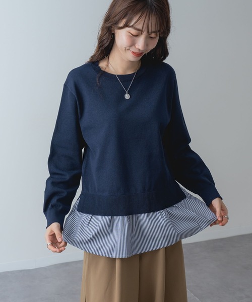 ANNA LUNA(アンナルナ)の「【ANNA LUNA】一枚で レイヤードスタイル が完成! シャツレイヤード風 ニット(ニット/セーター・レディース・ネイビー/ブラック・MEDIUM)」の17枚目の写真