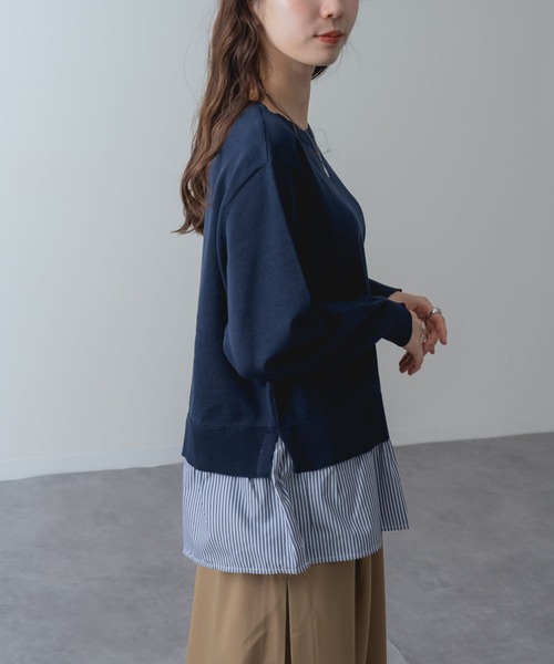 ANNA LUNA(アンナルナ)の「【ANNA LUNA】一枚で レイヤードスタイル が完成! シャツレイヤード風 ニット(ニット/セーター・レディース・ネイビー/ブラック・MEDIUM)」の18枚目の写真