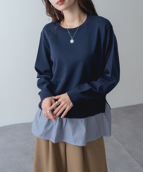 ANNA LUNA(アンナルナ)の「【ANNA LUNA】一枚で レイヤードスタイル が完成! シャツレイヤード風 ニット(ニット/セーター・レディース・ネイビー/ブラック・MEDIUM)」の10枚目の写真