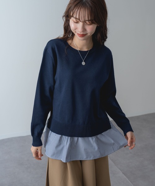 ANNA LUNA(アンナルナ)の「【ANNA LUNA】一枚で レイヤードスタイル が完成! シャツレイヤード風 ニット(ニット/セーター・レディース・ネイビー/ブラック・MEDIUM)」の14枚目の写真