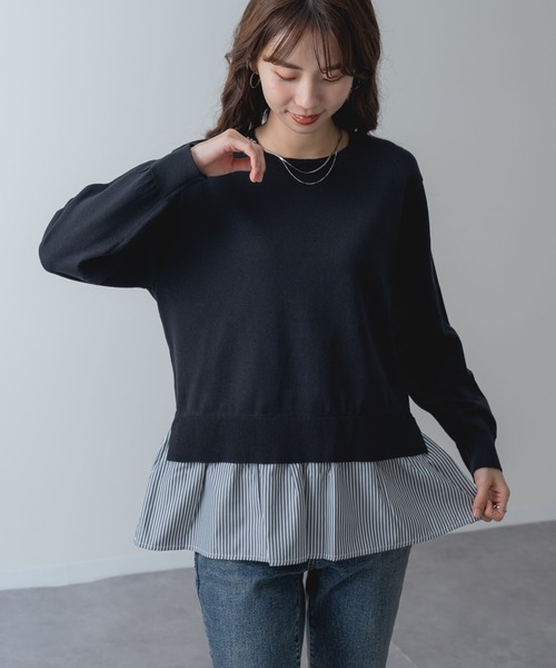 ANNA LUNA(アンナルナ)の「【ANNA LUNA】一枚で レイヤードスタイル が完成! シャツレイヤード風 ニット(ニット/セーター・レディース・ネイビー/ブラック・MEDIUM)」の19枚目の写真