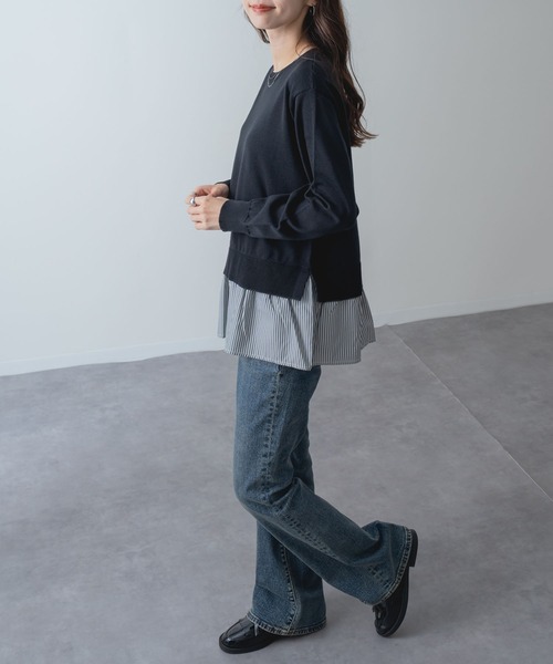 ANNA LUNA(アンナルナ)の「【ANNA LUNA】一枚で レイヤードスタイル が完成! シャツレイヤード風 ニット(ニット/セーター・レディース・ネイビー/ブラック・MEDIUM)」の22枚目の写真