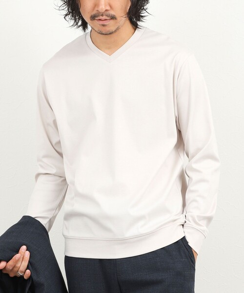 NOLLEY’S(ノーリーズ)の「《ビジカジ対応》シルケットスムース Vネック ドレスロンT 26AW(Tシャツ/カットソー・メンズ・ホワイト/ライトベージュ/グレー・XXL/XL/L/M/S)」の3枚目の写真