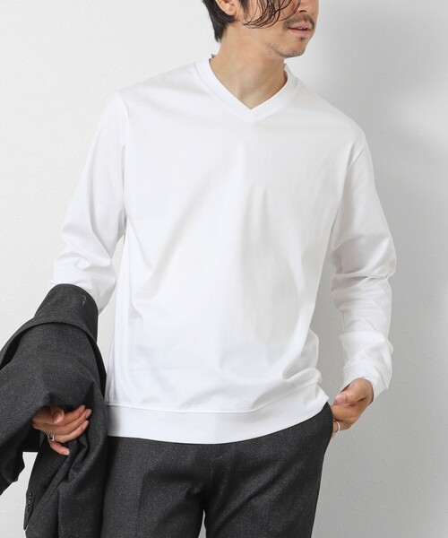 NOLLEY’S(ノーリーズ)の「《ビジカジ対応》シルケットスムース Vネック ドレスロンT 26AW(Tシャツ/カットソー・メンズ・ホワイト/ライトベージュ/グレー・XXL/XL/L/M/S)」の5枚目の写真