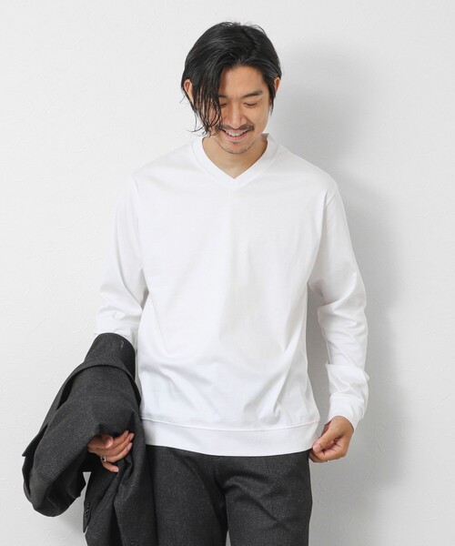 NOLLEY’S(ノーリーズ)の「《ビジカジ対応》シルケットスムース Vネック ドレスロンT 26AW(Tシャツ/カットソー・メンズ・ホワイト/ライトベージュ/グレー・XXL/XL/L/M/S)」の7枚目の写真