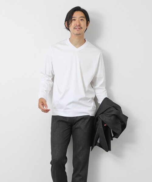 NOLLEY’S(ノーリーズ)の「《ビジカジ対応》シルケットスムース Vネック ドレスロンT 26AW(Tシャツ/カットソー・メンズ・ホワイト/ライトベージュ/グレー・XXL/XL/L/M/S)」の10枚目の写真