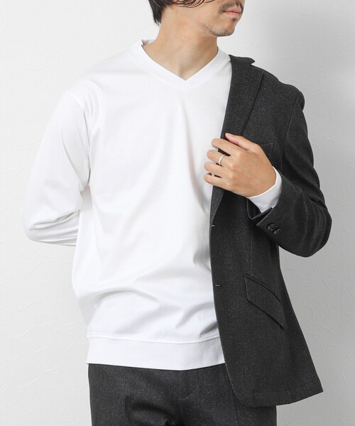 NOLLEY’S(ノーリーズ)の「《ビジカジ対応》シルケットスムース Vネック ドレスロンT 26AW(Tシャツ/カットソー・メンズ・ホワイト/ライトベージュ/グレー・XXL/XL/L/M/S)」の12枚目の写真