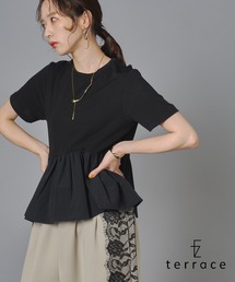 リブ切り替えナイロンぺプラムTシャツ