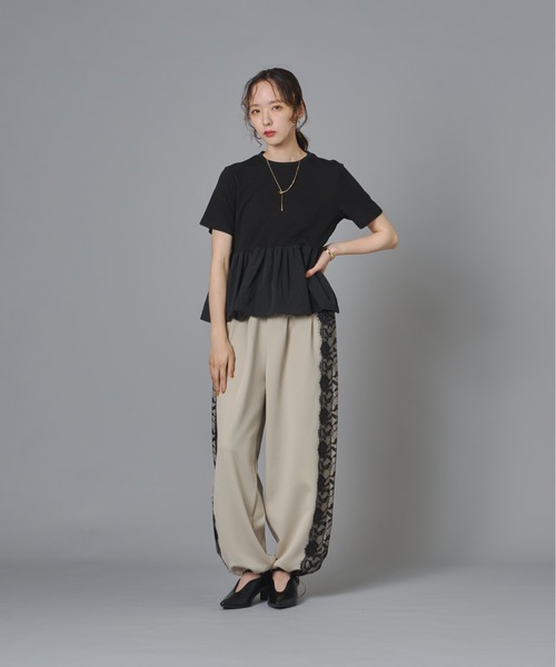 terrace(テラス)の「リブ切り替えナイロンぺプラムTシャツ(Tシャツ/カットソー・レディース・ブラック/オフホワイト/ダークオレンジ・FREE)」の20枚目の写真