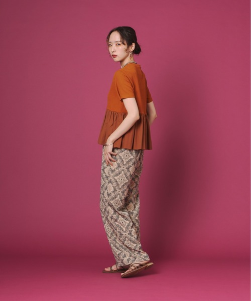 terrace(テラス)の「リブ切り替えナイロンぺプラムTシャツ(Tシャツ/カットソー・レディース・ブラック/オフホワイト/ダークオレンジ・FREE)」の10枚目の写真