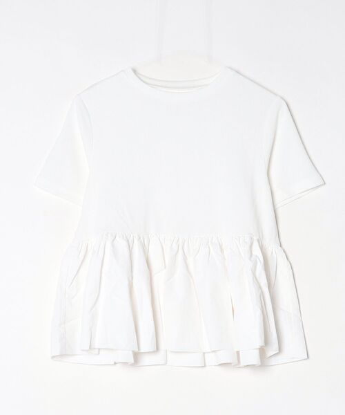 terrace(テラス)の「リブ切り替えナイロンぺプラムTシャツ(Tシャツ/カットソー・レディース・ブラック/オフホワイト/ダークオレンジ・FREE)」の4枚目の写真