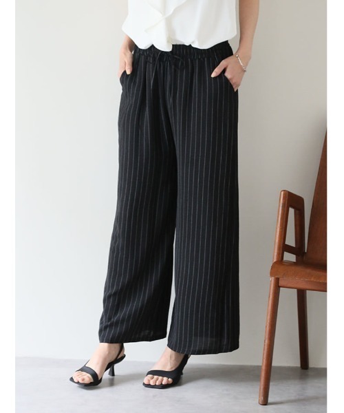fifth(フィフス)の「ウエストドロスト付きストライプパンツ(その他パンツ・レディース・ブラック/ホワイト・M)」の1枚目の写真