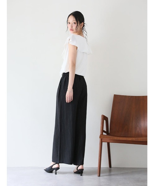 fifth(フィフス)の「ウエストドロスト付きストライプパンツ(その他パンツ・レディース・ブラック/ホワイト・M)」の4枚目の写真