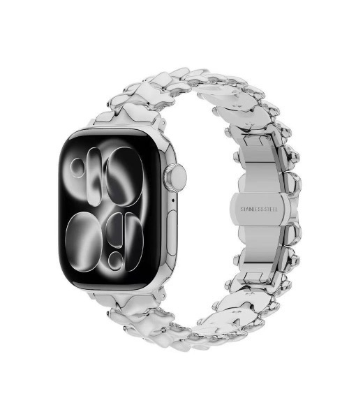 FreeZone(フリーゾーン)の「Apple WatchS10/S11対応 46mm メタルデザインバンド(デジタル腕時計・メンズ・シルバー・F)」の1枚目の写真